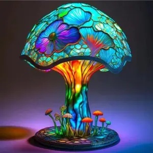 Colorful Mushroom Table Lamp Decorative Resin Craft, Home Garden Design Ornament, Unique Indoor Outdoor Decoration