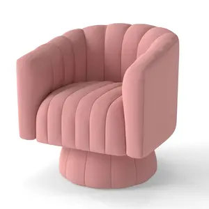 Murago Mid-Century Swivel Accent Chair with Armrests, 360° Swivel Barrel Chair, Overstuffed Tufted Velvet, Comfortable Living Room, Bedroom, or Reading Chair – Black