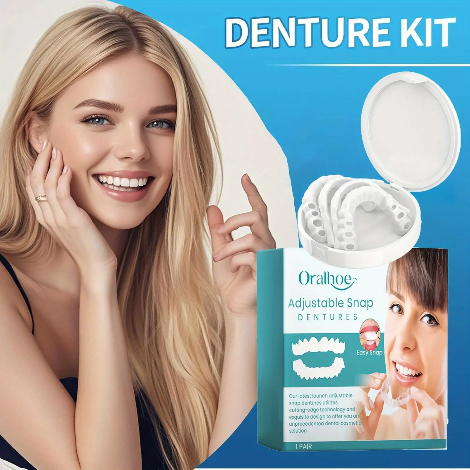 Adjustable Snap-on Dentures Are Made Of Mild, Comfortable And Wear-resistant Materials, Easy to Wear, Remove And Clean, Unisex, They Are Comfortable to Wear And Durable, Suitable for Scenarios Such As Work And Social Occasions, Removable Dentures