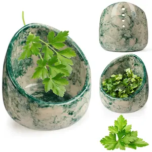 Handmade Ceramic Herb Stripper Bowl with Unique Marbled Green & Beige Glaze for Separating Leaves and Stems Sturdy Pottery Herb Peeling & Grinding Tool 4.92 Inches