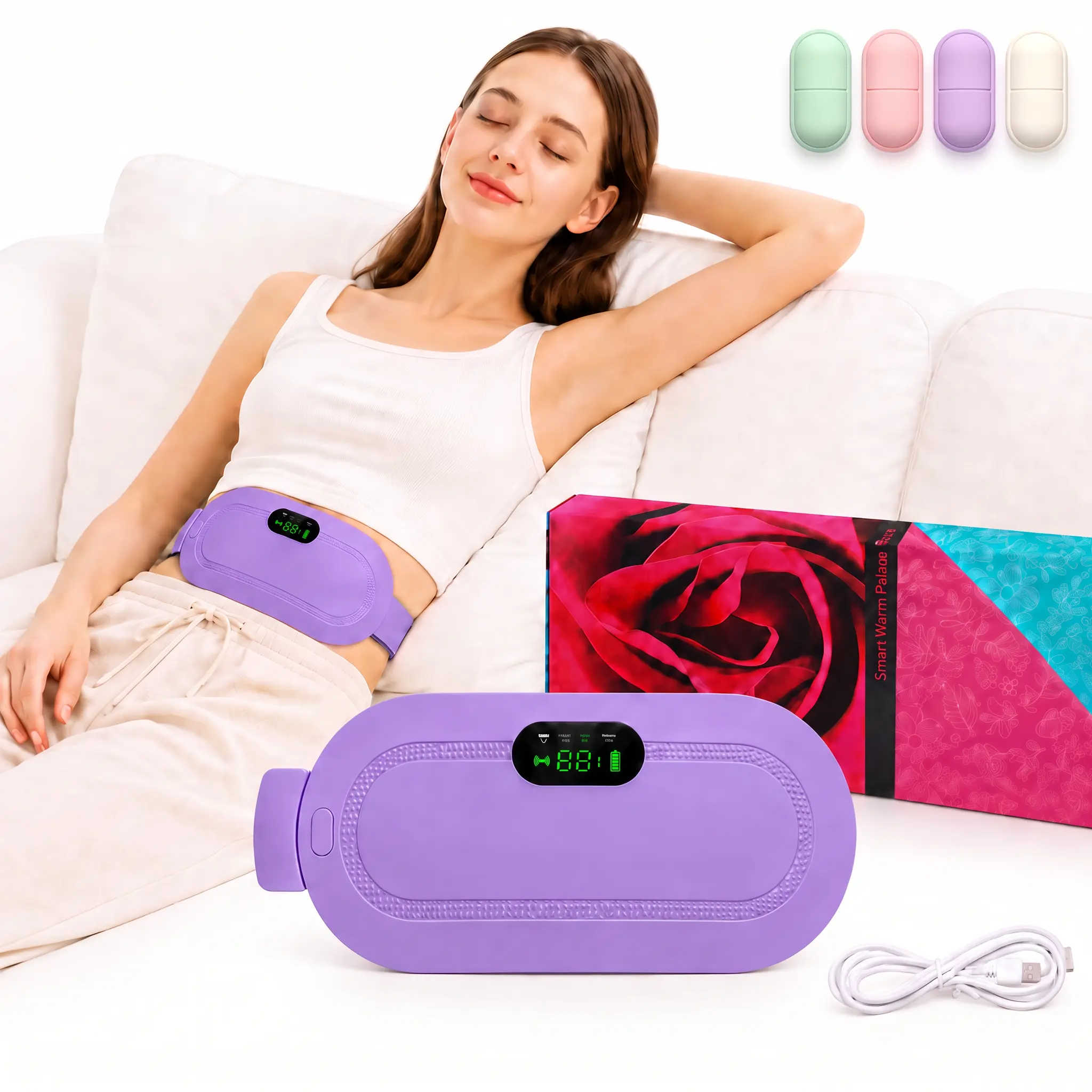 New Portable Heating Pad / Menstrual Heating Pad — Cordless Smart Heating Uterus Warmer Belt with Waist & Abdominal Vibration Massage Function (Gift Choice for Wife / Girlfriend)