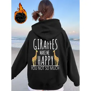 Women's giraffe-themed humor and playful design Graphic Hoodie -Long Sleeve Pullover Regular Fit | Soft & Breathable Fabric, Durable Print, Everyday Comfort, Machine Washable, casual and relaxed fit with graphic print beach setting