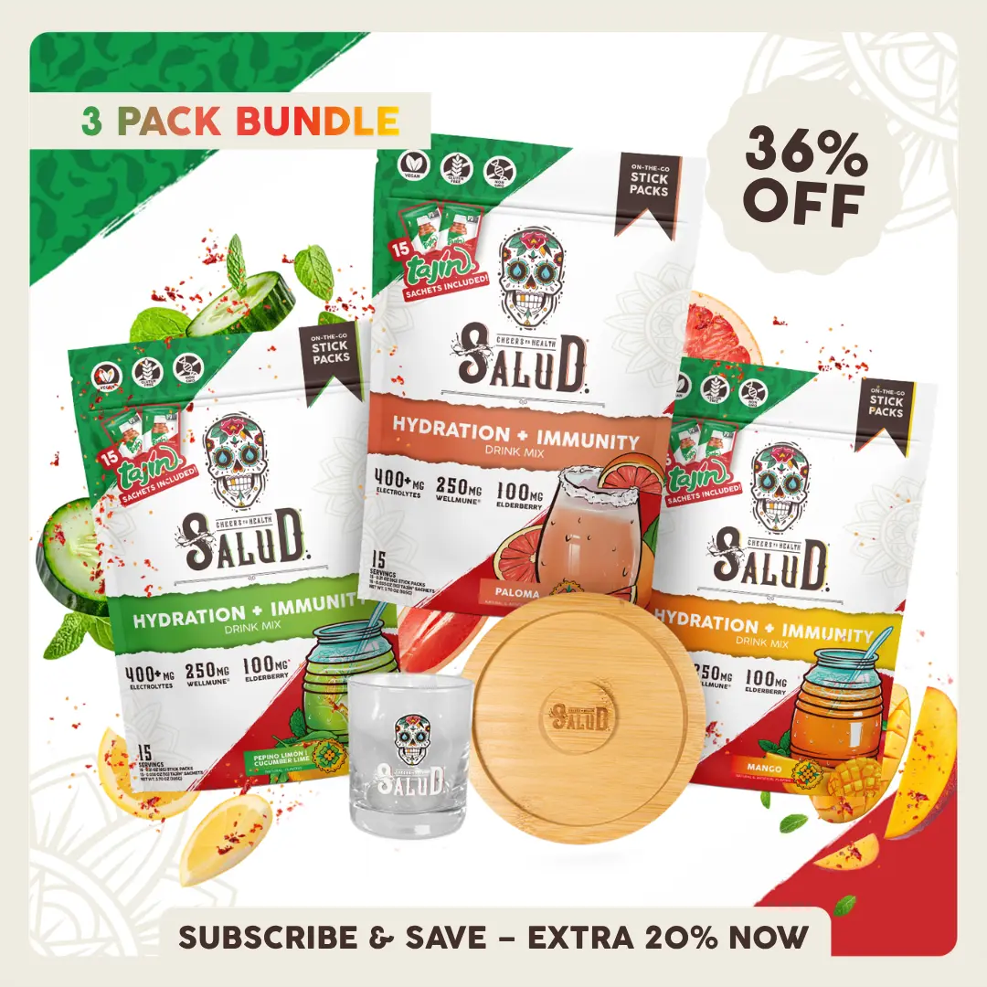 Salud x Tajín 2-in-1 [Hydration + Immunity] Electrolytes Powder, Agua Fresca Drink Mix, Elderberry, Dairy & Soy Free, Non-GMO, Gluten Free, Vegan, 1g Sugar (15 Servings of Salud and Tajín)