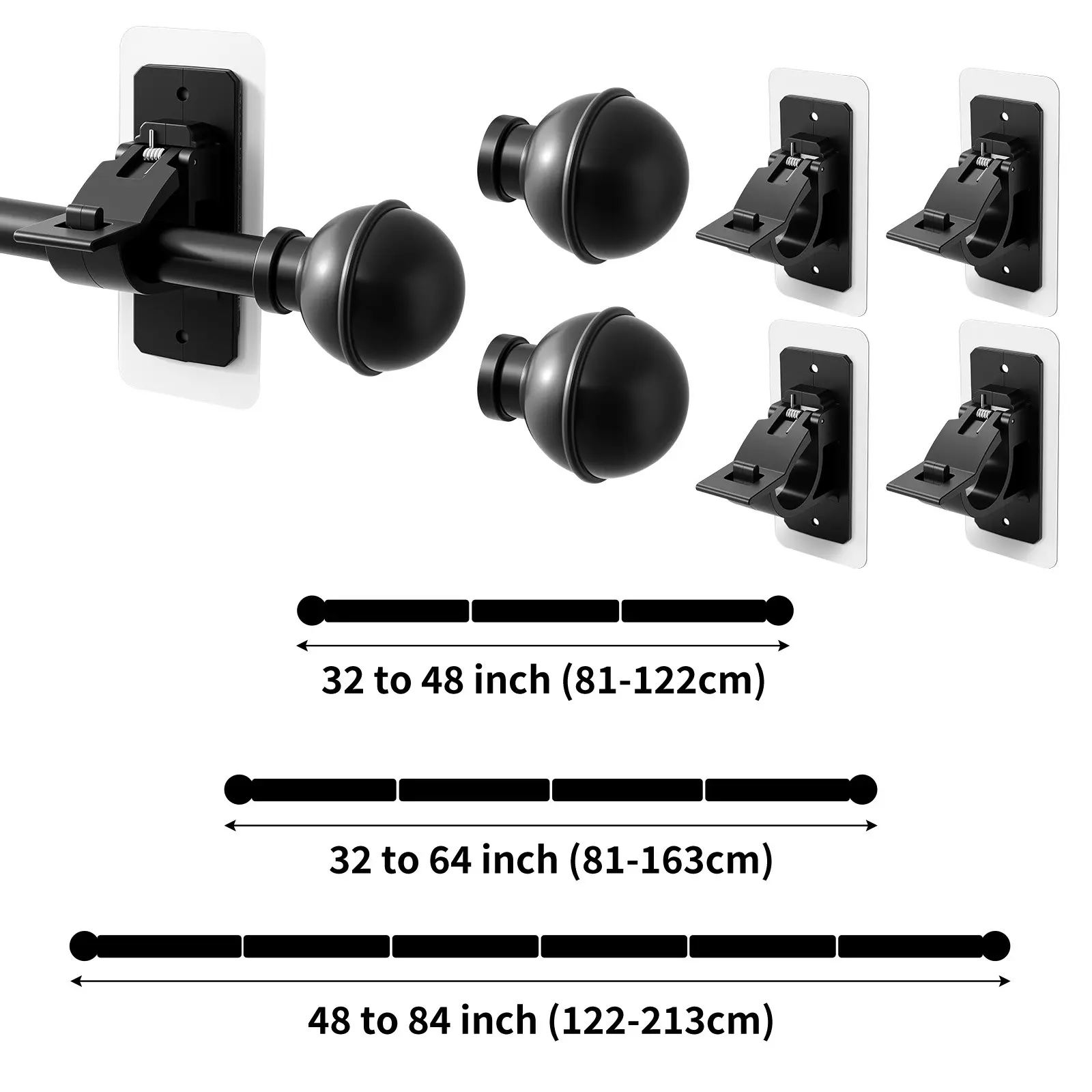 No Drill Curtain Rods 81.28-163cm, Renter Friendly Adhesive Drapey Pole with Brackets, Adjustable Extendable Pole, Long Curtain Rods for Indoor Outdoor Windows, No Drill Installation, Adjustable Length