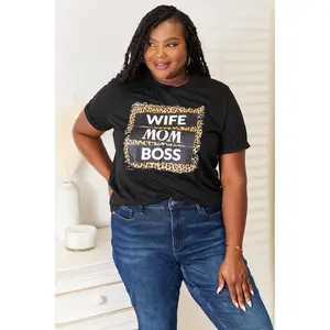 Simply Love WIFE MOM BOSS Leopard Graphic T-Shirt