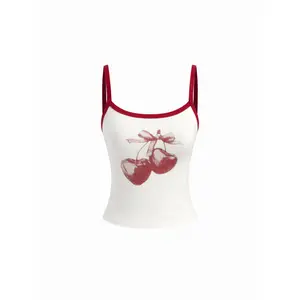 Cider Cherry Graphic Contrasting Binding Cami Top SummerWins Dealsforyou