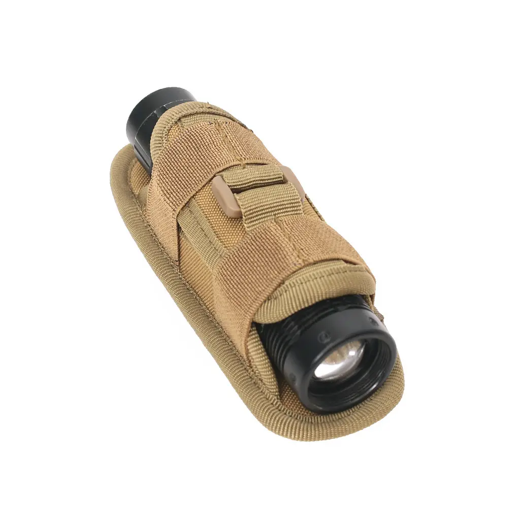 Tactical Oxford Flashlight Holster, Heavy Duty Torch Pouch & Belt Bag with 360-Degree Rotatable Clip and Carabiner Reel