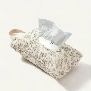 🚗 Cute Car Tissue Holder with Strap, Hanging Floral Napkin Bag for Backseat, Soft Puffy Interior Accessory, Car Tissue Box