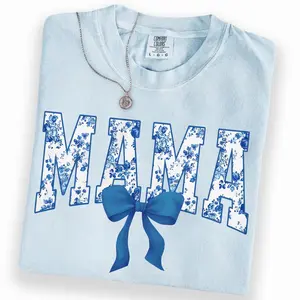 Comfort Colors Blue Floral Mama Shirt, Coquette Mom Shirt, Mother's Day Shirt, Gift for Moms