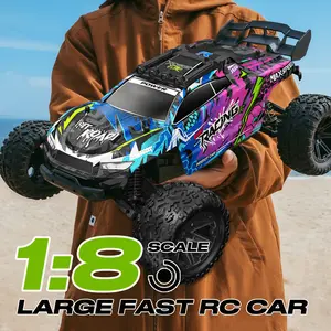 1:8 Scale High Speed Remote Control Car, 50KM/H RC550 Motor, 2.4GHz Full Proportional Control, All Terrain Off Road RC Truck with Upgraded LED Lights, Racing Vehicle for Adults Boys