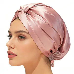 Luxury Silk Satin Sleep Cap for Women Adjustable Satin Hair Bonnet Anti Frizz Overnight Hair Protector Premium Silk Satin Lined Sleeping Cap Breathable Quick Dry Bonnet for Natural Curly Straight Hair Haircare Smooth