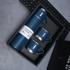 304 Stainless Steel Vacuum Insulated Tumbler, 500ml 1pc Water Bottle Mug with 3-Lid Set, 24H Thermal & Cold Preservation, Portable Flask for Travel, Holiday Gift Box Kitchen Drinkware