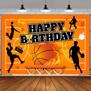 Basketball Backdrop, 71''x43'' Basketball Happy Birthday Backdrop, Basketball Birthday Backdrop, Basketball Party Backdrop, for Basketball Party Decorations, Basketball Birthday Decorations