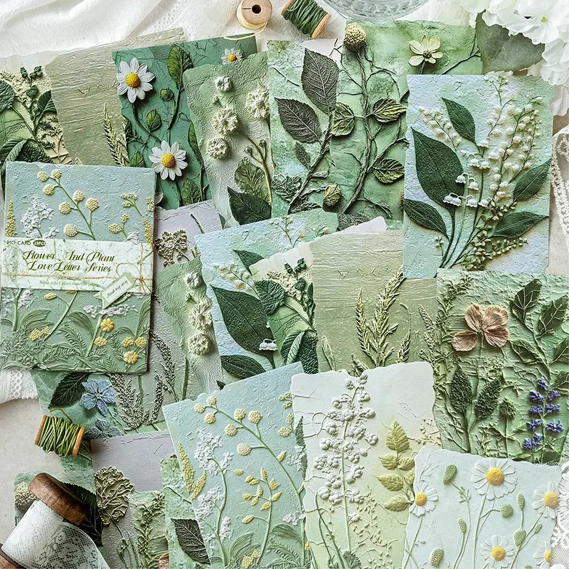 Vintage Relief Embossed Handmade Journal Decorative Paper Pack, 23 Sheets Per Package(3 sheets of letterpress paper +20 sheets of flat paper), Floral Love Letter Series, Perfect for Crafting & Scrapbooking