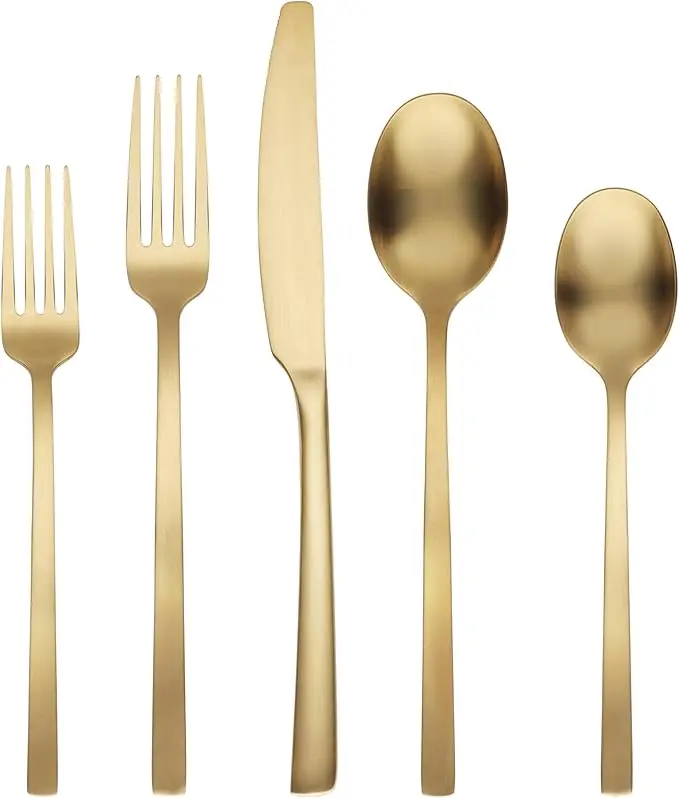 Cambridge 807420HGY12X Beacon 18-0 Stainless Steel Flatware Set, PVD Gold Satin - 20 Piece