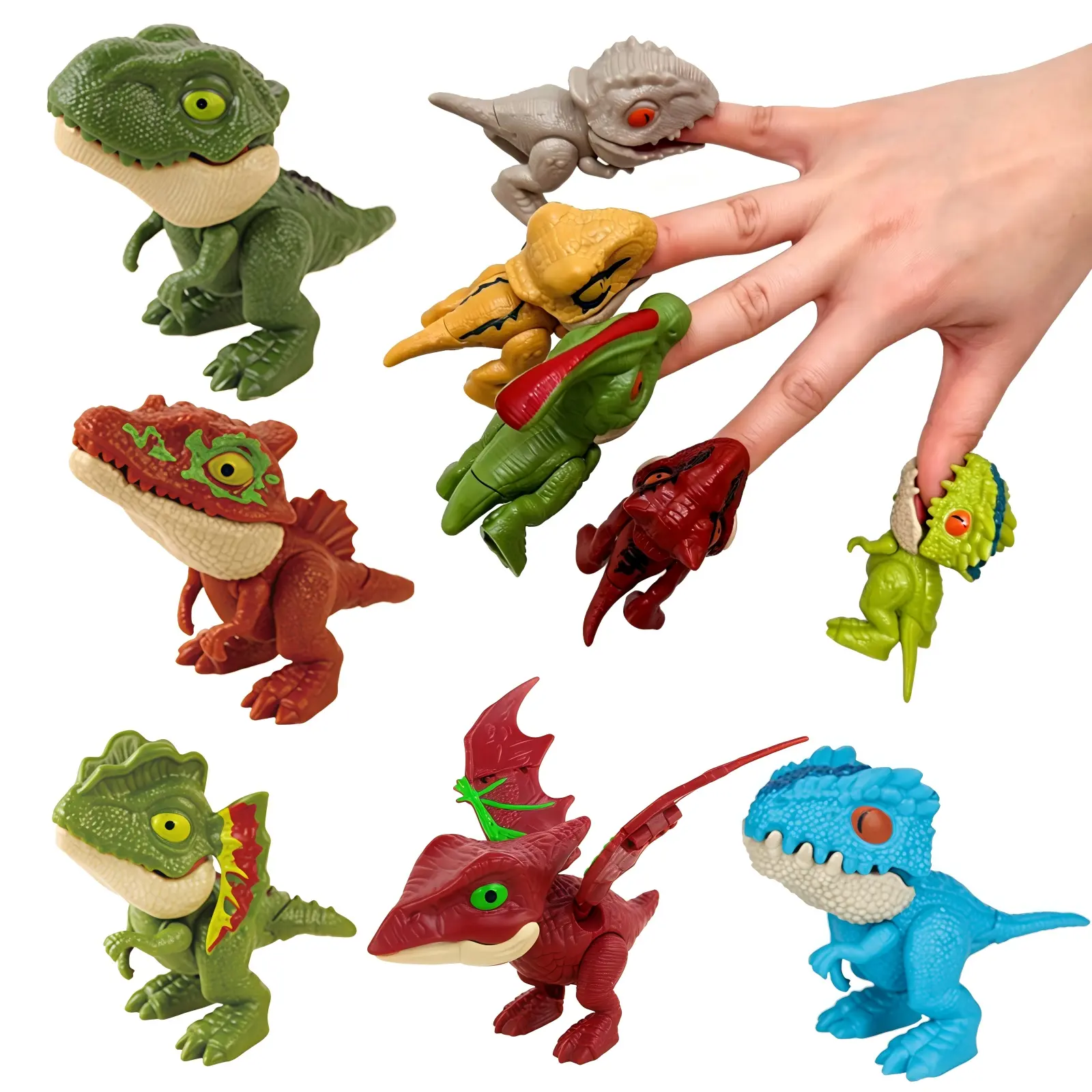 10 PCS Jurassic World  Biting Finger Dinosaur Action Figures - Unisex Eco-Abs Plastic Toys for 3+ Kids, Painless Finger Biting Design, Movable Mouth & Joints, Pretend Play Gifts for Easter Baskets, Birthdays, Thank You Gifts, Articulated Animal