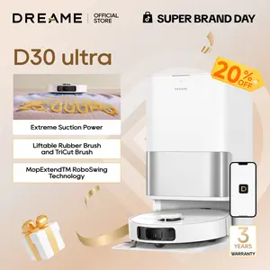 【Flagship Upgrade 2026】 DREAME D30 Ultra Robot Vacuum and Mop, 25,000Pa Powerful Suction, All-in-One Base Station with 100 Days Auto-Empty, MopExtend Tech for Edge Cleaning, Smart Obstacle Avoidance, White