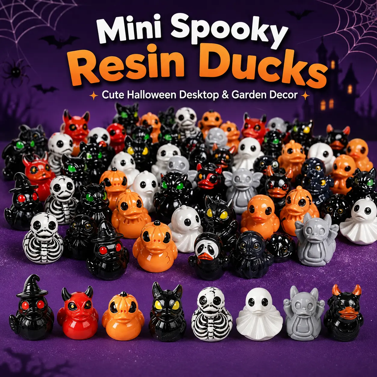 Mini Spooky Skull Devil Resin Duck Ornament, Decor for Desktop, Garden, Halloween, Christmas & Party Gifting Mini Spooky Skull Devil Resin Duck Ornament, Decor for Desktop, Garden, Halloween, Christmas & Party Gifting