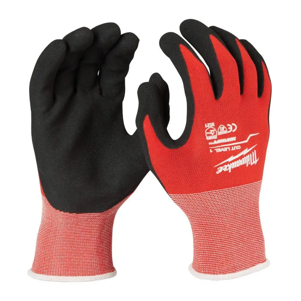 Medium Red Nitrile Level 1 Cut Resistant Dipped Work Gloves