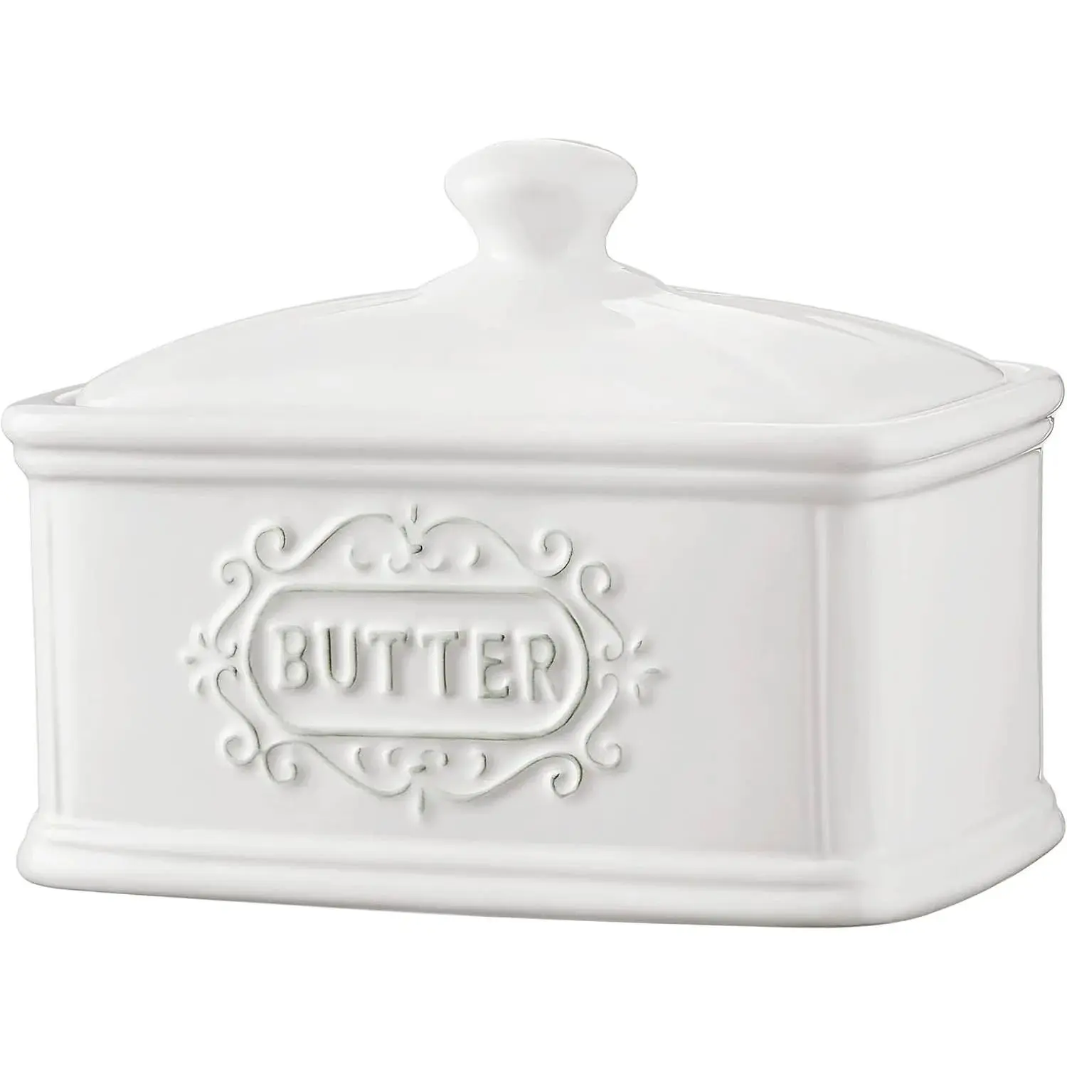 Hand-painted Ceramic Butter Dish with Lid - Rustic Vintage Farmhouse Kitchen Utensil, Countertop Home Decor Lidded Kitchen Containers