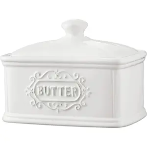 Hand-painted Ceramic Butter Dish With Lid - Vintage Farmhouse Decor Butter Keeper Crock for Countertop