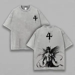 Men's Vintage Round Neck Shortsleeve Distressed Washed Unisex Tshirt - Menswear Clothes with Festive Bleach Ulquiorra Cifer Print
