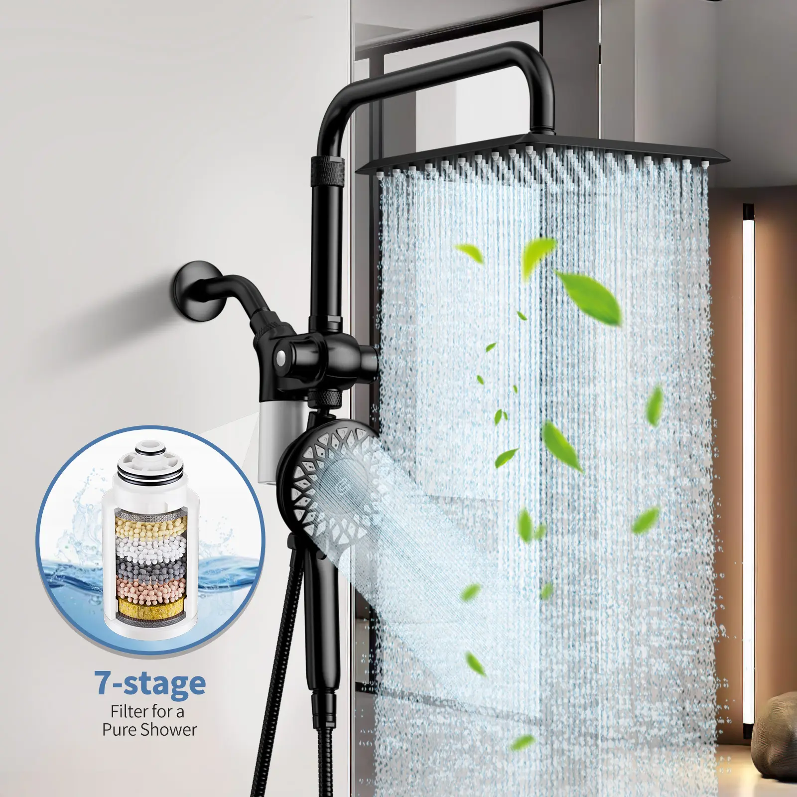 High Pressure Filtered Handheld Showerhead Set, Dual Spray Shower Head Combination with Multi-Spray Modes, Magnetic Attachment, Easy Installation & Rainfall Shower System