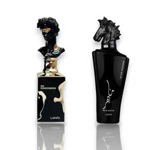 Lattafa Men's 2-Piece Multi-Pack Fragrance Set (2 Bottles: His Confession + Maahir Black) - EDP, Alcohol Base, Woody, Amber, Fresh Spicy Notes Perfume