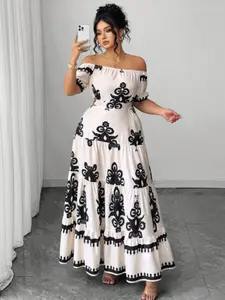 Women's Sexy Elegant Summer Print Bohemian Boho Off-Shoulder Dress, Stylish Casual Wear for Daily, Perfect for Warm Weather Womenswear Elegance
