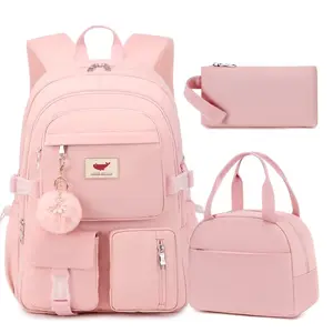 3PCS Laptop Backpack 15.6 Inch Kids Elementary Middle High School Bag College Backpacks Anti Theft Travel Back Pack Large Bookbags for Teens Girls Women Students (Pink)