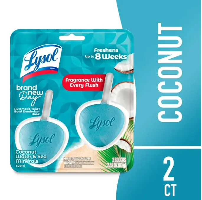 Lysol Brand New Day Automatic Toilet Bowl Cleaner Blocks, Coconut Water & Sea Minerals, 2 Count