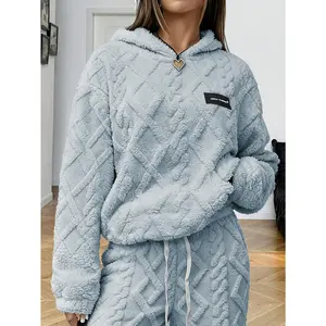 Women's Minimalist Plain Long-Sleeve Nylon Hooded Drawstring Soft Fleece-Lined Casual Pullover Sweatshirt, Cozy Basic Clothes for Cool Weather Home & Outdoor Wear