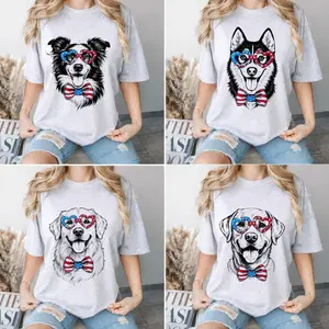 USA Heart Shades Dog Lover Gift, 50 Breeds America's 250th Anniversary T-Shirt, Patriotic Puppy Collection, 4th of July & 250th Anniversary Dog Shirt, Sport Grey Cozy Gildan Unisex Pet Lover Gift