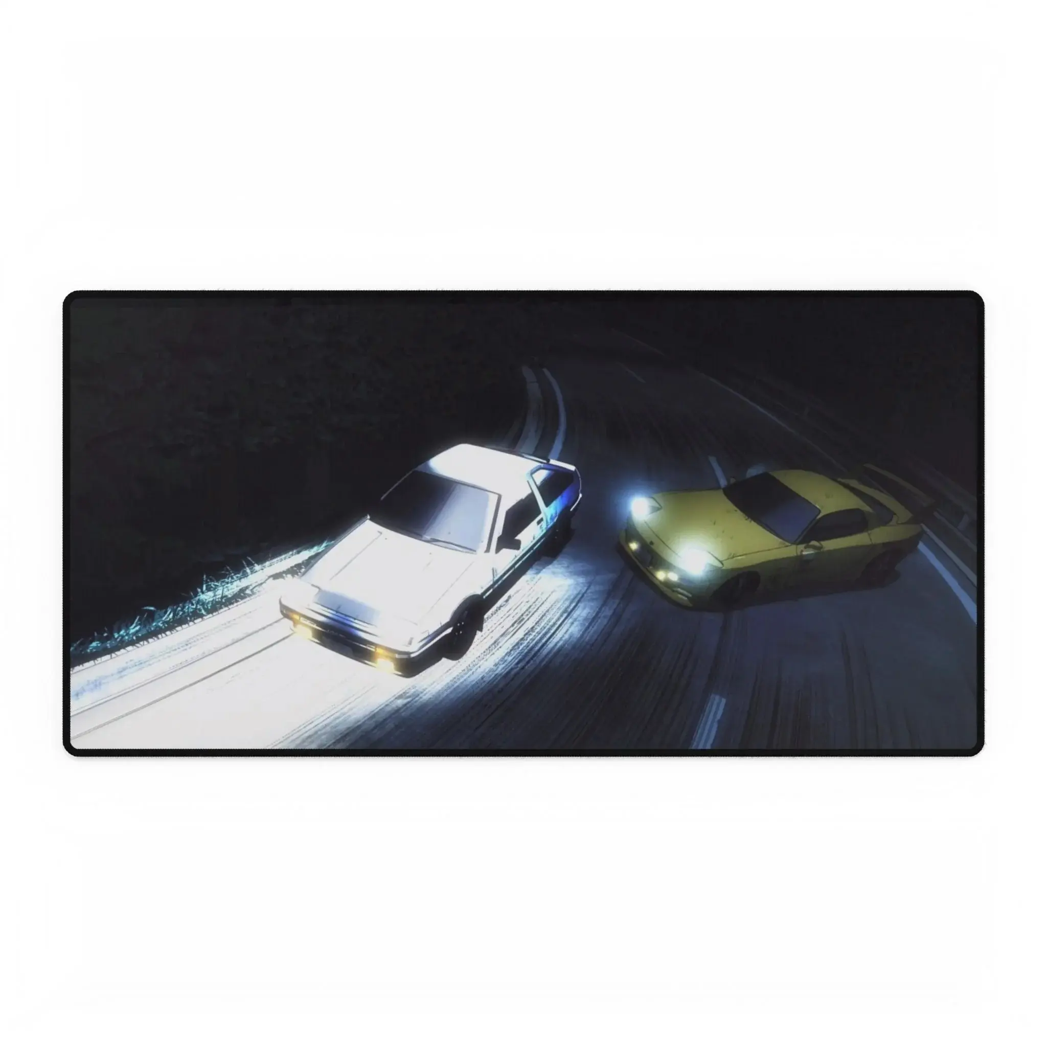 Initial D Desk Mat, AE86 vs RX-7 Drift Night Scene, Large Racing Anime Mouse Pad, Smooth Glide, Non-Slip Rubber Base