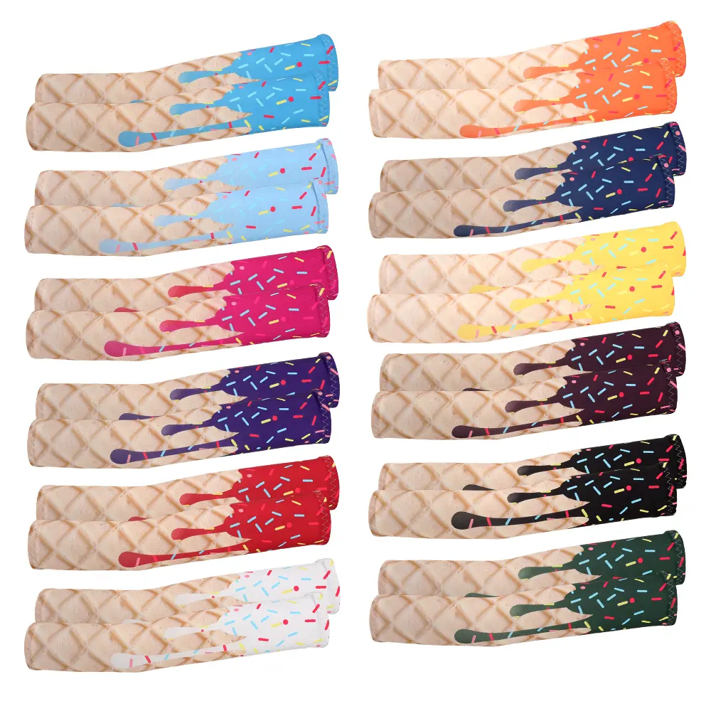 12 Pairs Ice Cream Arm Sleeves for Sports, Outdoor Activities, UV Sun Protection Football Basketball Baseball Compression Long Sleeves Youth