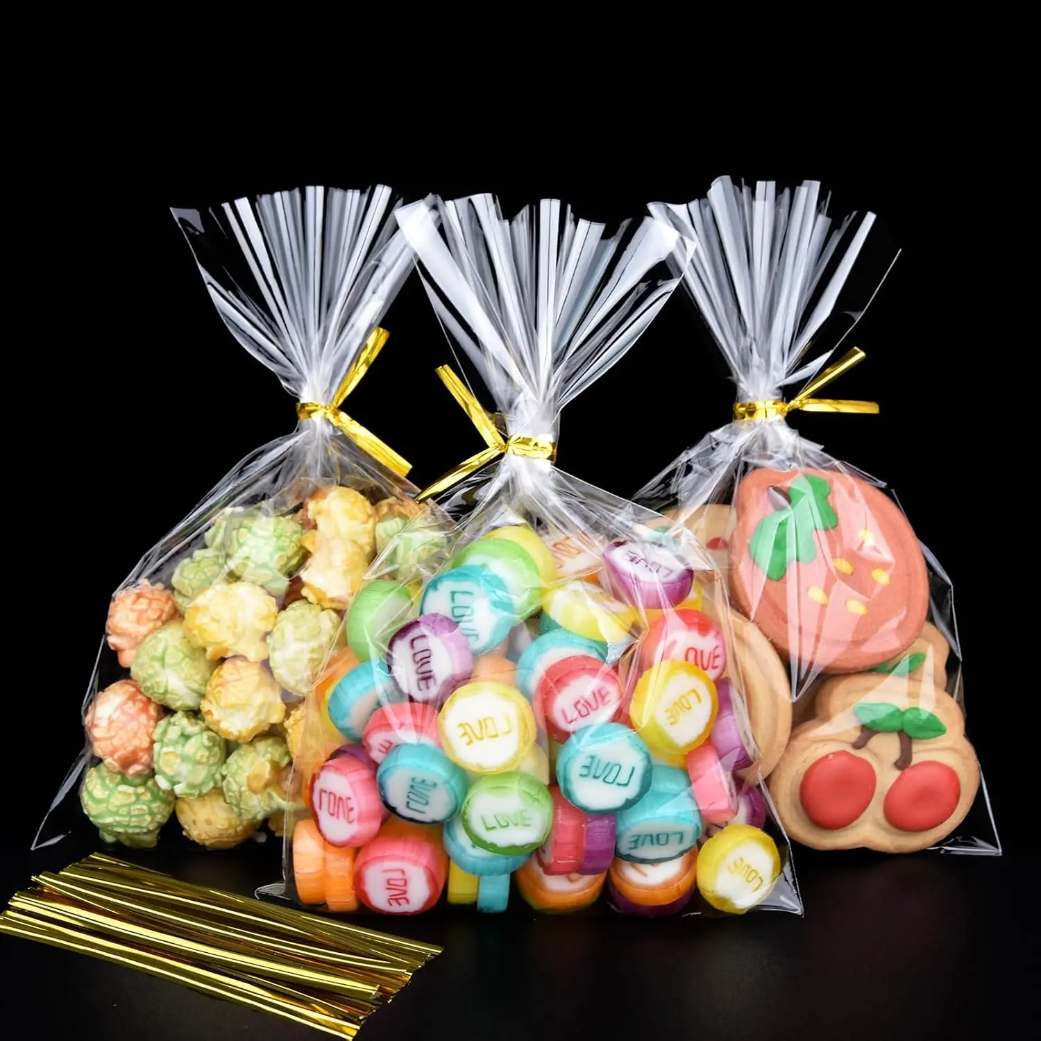220 count Clear Cellophane  Bags with  Twist Ties, 4.5x7 Inches Plastic Goodie  Bags for Party Favors, Candies, Cookies, Snacks