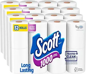 Scott 1000 Trusted Clean Toilet Paper, 32 Rolls, Septic-Safe, 1-Ply Toilet Tissue Cleaning Wipes toilet  paper