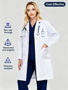 Women's Lab Coat with Multiple Pockets, Slim-Fitting Mid-Length Outerwear, Fashionable Commute Work Jacket, Role-Playing Costume