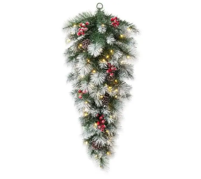 Glitzhome 3' Pre-Lit Pinecones Berries Christmas Teardrop Swag