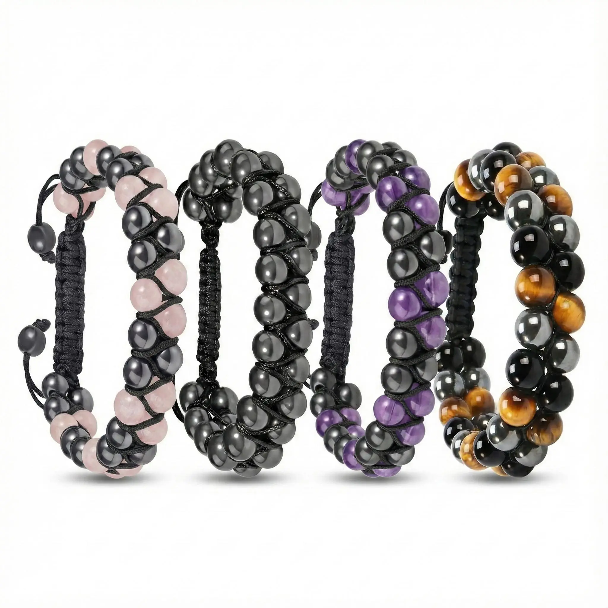 Magnetic Hematite&Amethyst Bracelet,Adjustable Healing Stone Bracelet for Men&Women,Stress Relief Gift