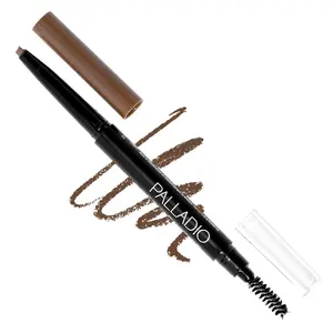 Palladio Brow Definer Retractable Pencil, Triangular Tip Fills Brows for a Natural Look, Tame and Shape Eyebrows with Spoolie Brush, Eyebrow Shaper, Buildable Light to Dark Colors