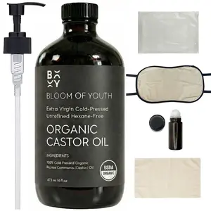Bloom of Youth Organic Castor Oil Pack Kit 16oz | With Empty 50ml European Glass Roller Bottle For Mess Free Application | For Hair, Skincare, Face, Joints, Carrier oil, Body
