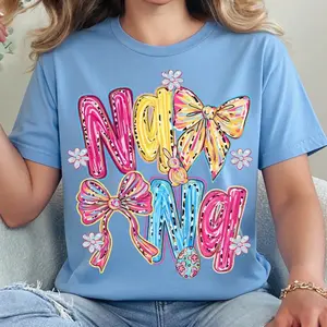 Personalized Gigi T-Shirt, Colorful Bow Floral Gigi T-Shirt, Cute Grandma Gift, Retro Coquette Style Tee, Mother’s Day Gift for Gigi, Nana, Mimi, Grandma, Custom Family T-Shirt