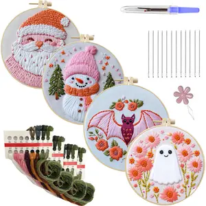 Christmas Kit Embroidery Handmade DIY Material Embroidery Set, Adult Children DIY Handmade Craft, Hand Embroidery Beginner Kit with Printed Embroidery Patterns, Suitable for Adult Beginners Embroidery Kit