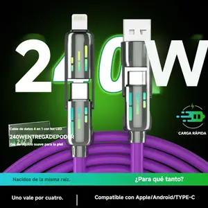 BOGO Universal 240W 4-in-1 Fast Charging Cable with Type-C Port 2-Meter for Electronic Cellphone & Smartphone Charger