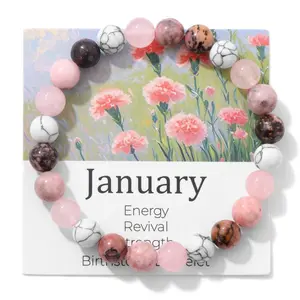 6PC Monthly Birthstone Bracelet Set January-June Gemstone Jewelry with Metaphysical Benefits for Birthdays & Special Occasions Unisex Gift