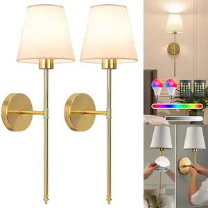 2-Piece Fabric Charging Wall Light, Rechargeable RGB Bulb, Adhesive No-Drill Installation, Living Room Bedroom Staircase Decor LED Lamp
