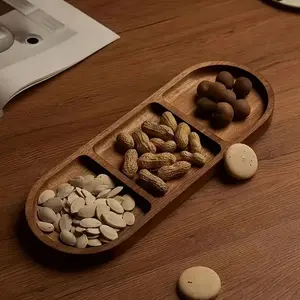 Oval Acacia Wood Serving Tray, Natural Wood Grain Design, Perfect for Snacks, Cakes, Bread, Fruits & Tea, Ideal for Home Kitchen, Parties, Party Plates