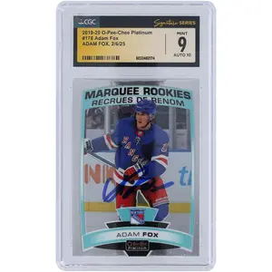 Adam Fox New York Rangers Autographed 2019-20 Upper Deck O-Pee-Chee Platinum #178 CGC Fanatics Witnessed Authenticated 9/10 Rookie Card - Fanatics Authentic Certified