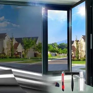 [New Deal] - One Way Daytime Window Privacy Film See Out Not in, Window Tint for Home, Reflective Mirror Glass Windows Coverings Sun Heat UV Blocking, Black-Silver, 17.5" X 78.7"